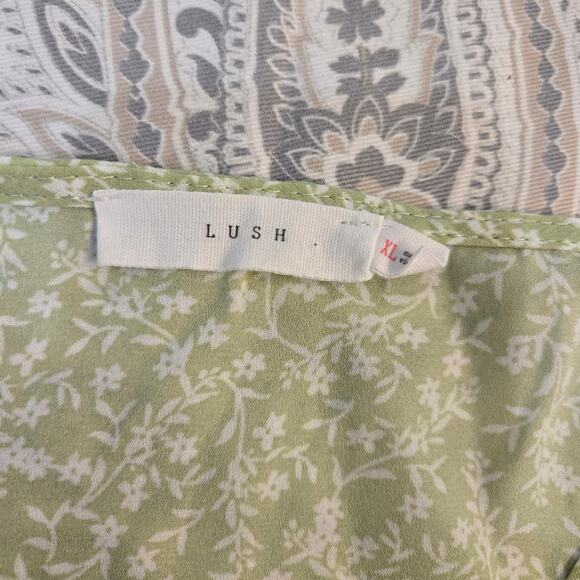 Lush Sage Green Ditsy Floral Wrap Shirt Side Tie Career Springcore Feminine - Picture 7 of 7